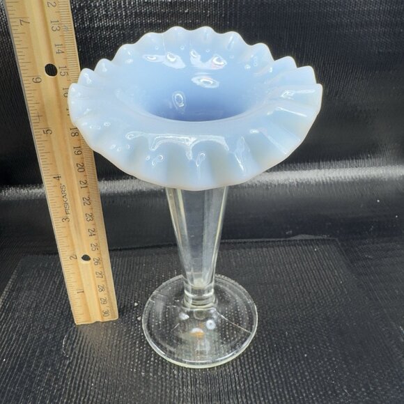 Antique Opalescent Glass Vase Vessel Clear White Ruffled Edges Glass Vase VTG - Picture 4 of 14